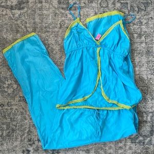 Y2K Victoria’s Secret pink bright blue and green 100% silk pajama set size xs